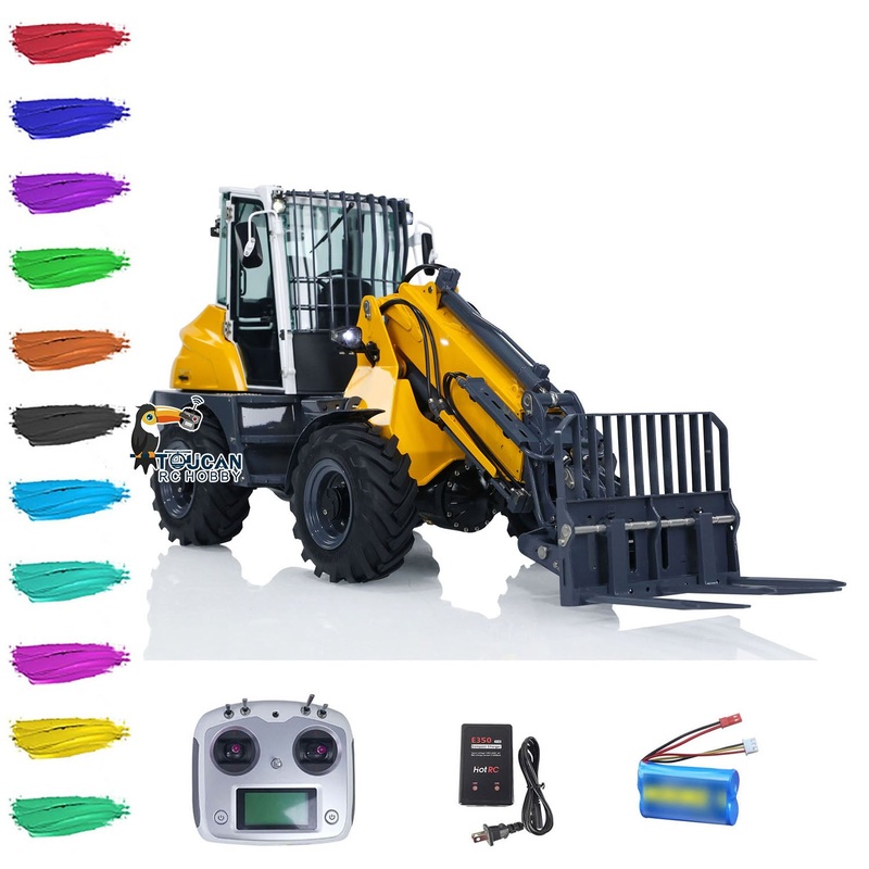 LESU RTR 1/14 Hydraulic RC Telescopic Arm Car Metal Loader AT1050 Forklift Truck Yellow-White-Gray
