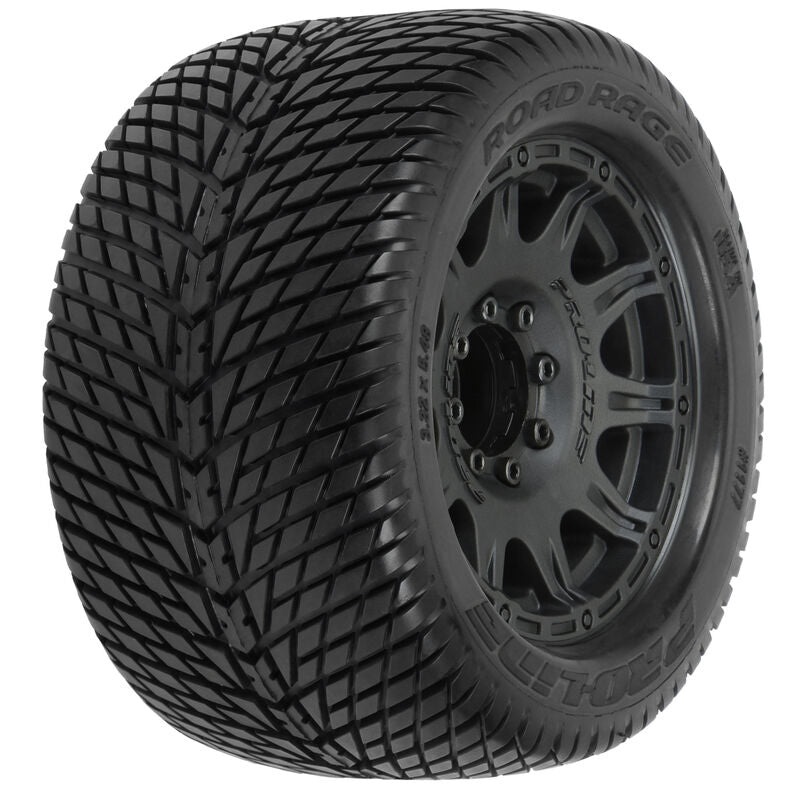 Pro-Line 1/8 Road Rage F/R 3.8″ MT Tires Mounted 17mm Blk Raid (2)