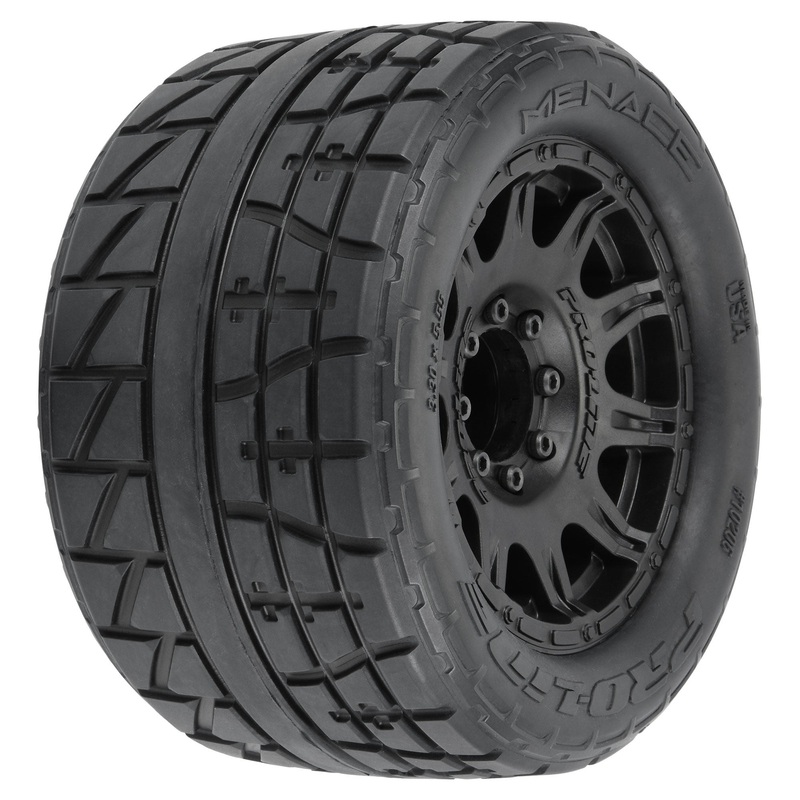 Pro-line 1/8 Menace HP BELTED Fr/Rr 3.8″ MT Tires Mounted 17mm Black Raid (2)