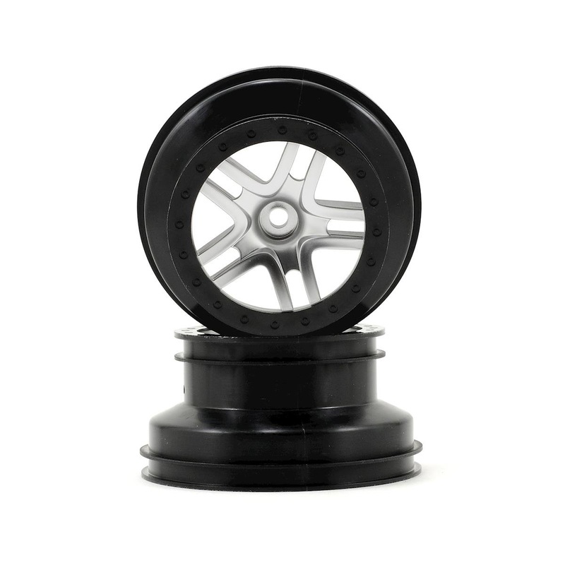 5876Traxxas Dual Profile Split-Spoke SCT Wheels (Satin Chrome/Black-2) Slash Front