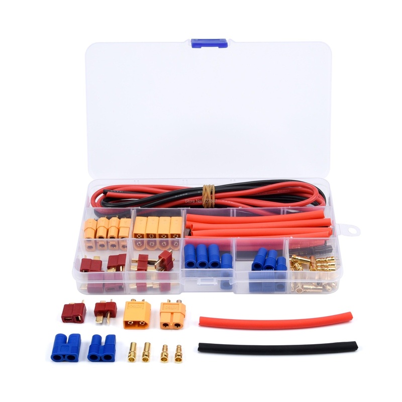 Drone Battery Connector – Deans T Plug EC3 XT60 Male / Female Connector 14AWG Silicone Wire Heat Shrink Tubes for RC FPV Drone Car Lipo Battery